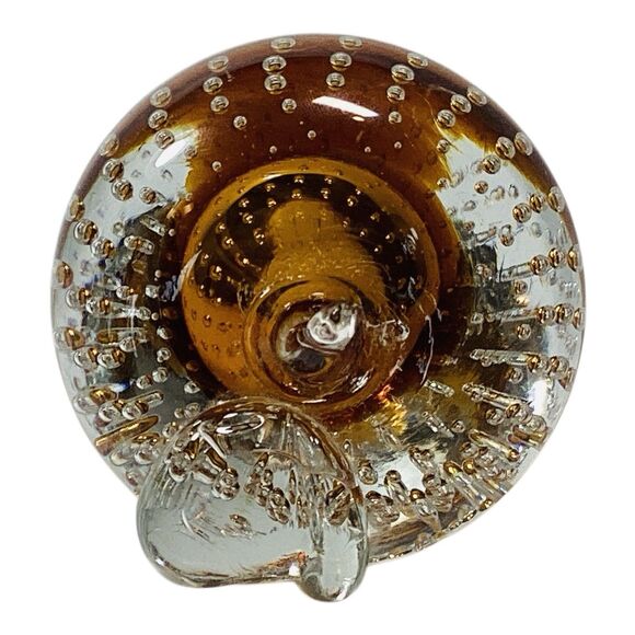 Amber Apple Fruit Italian Glass Bullicante Bubbles Paperweight Smooth 4” - Picture 4 of 5